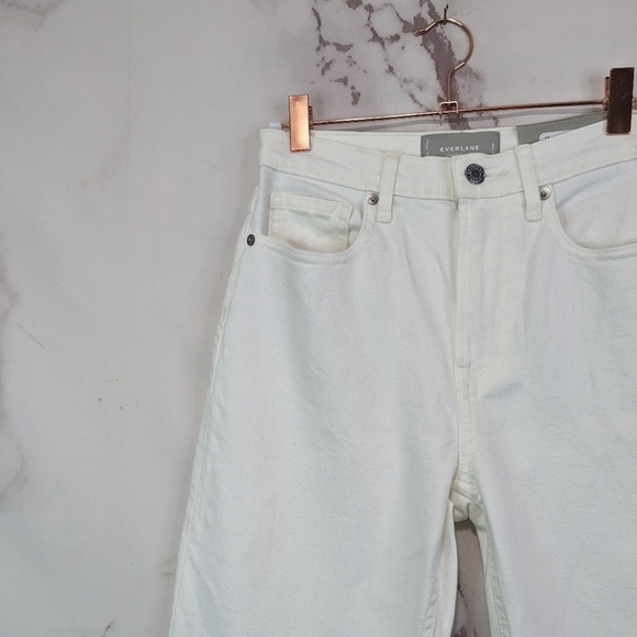 Everlane Jean The Cheeky Straight High Rise White Bone Ankle Crop Zip Denim - Picture 4 of 12